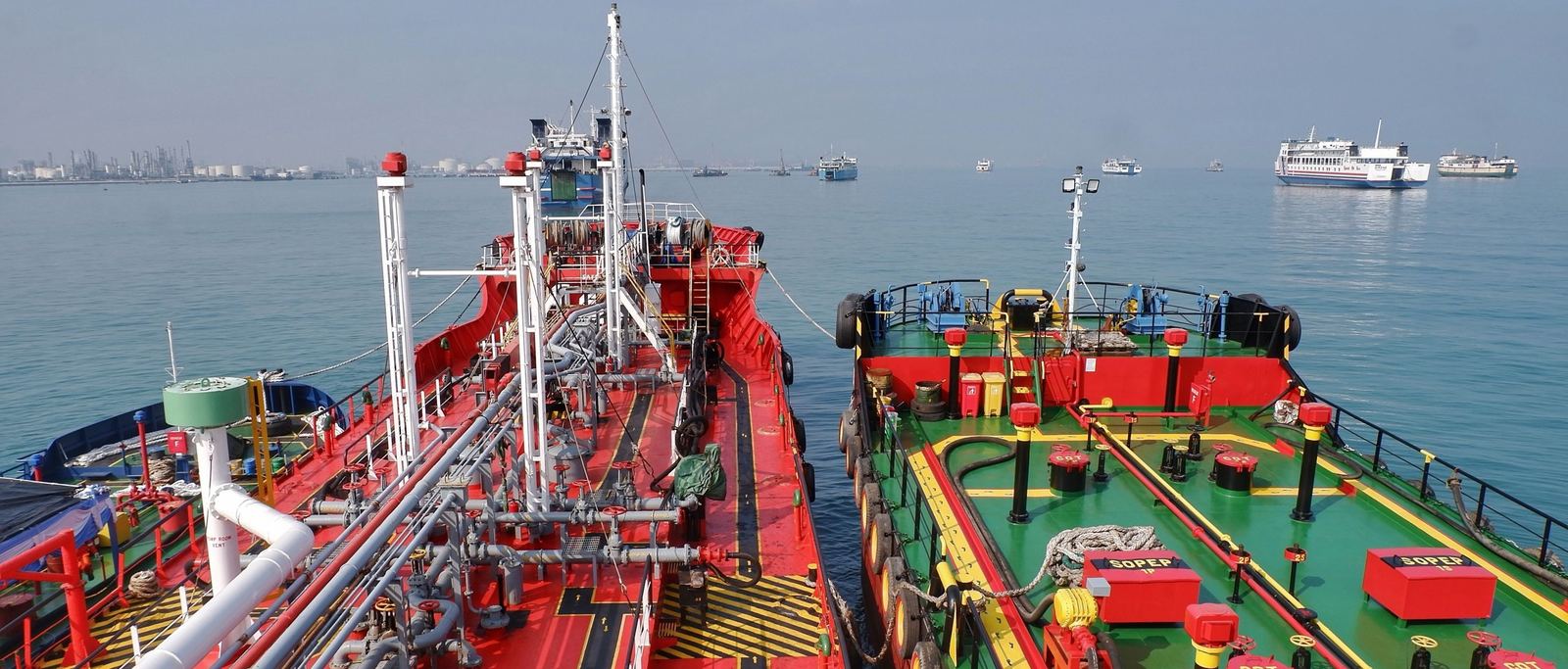 Bunker craft alongside during a ship to ship transfer
